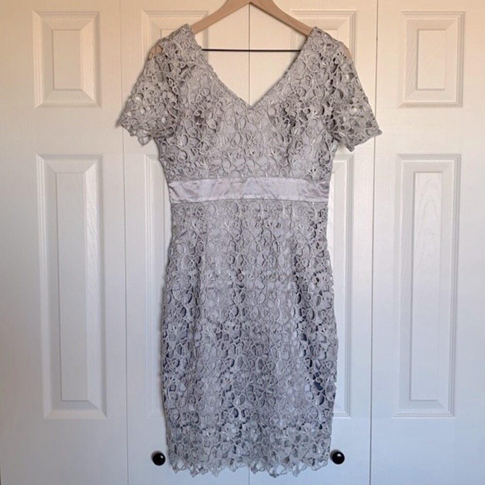 Venus Lace Special Occasion Gray Silver Dress Sz 6